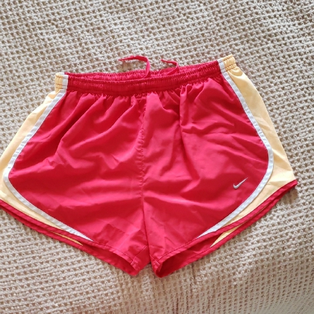 Nike Women's Red and Yellow Athletic Shorts